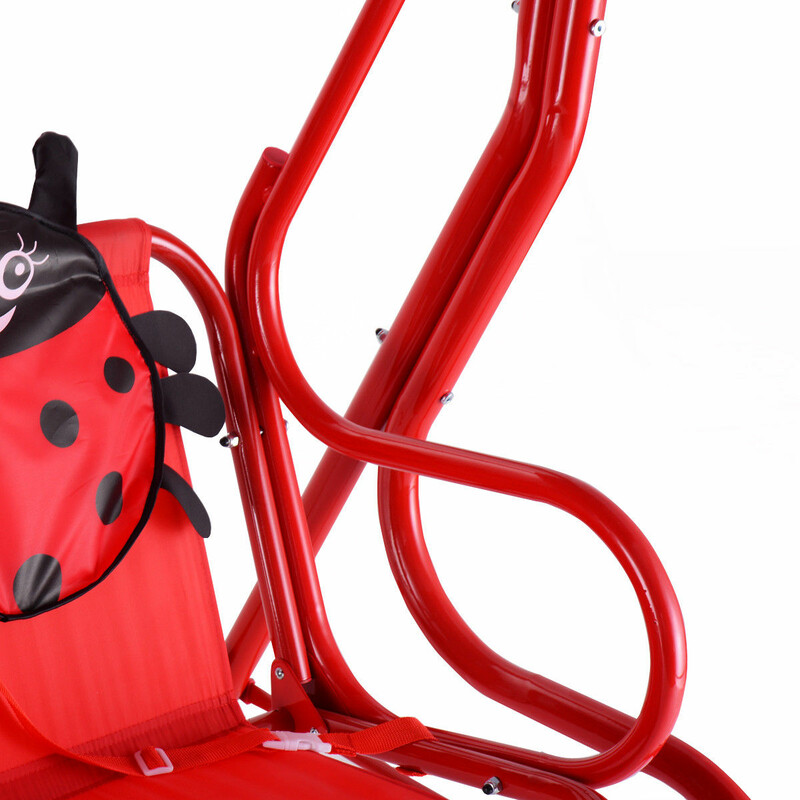 Rød børnehavegyngestol i Oxford‑stof med justerbart solskærm 83 cm bred