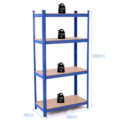 Metallhylde med fire hylder blå 80x40x160 cm 720 kg kapacitet