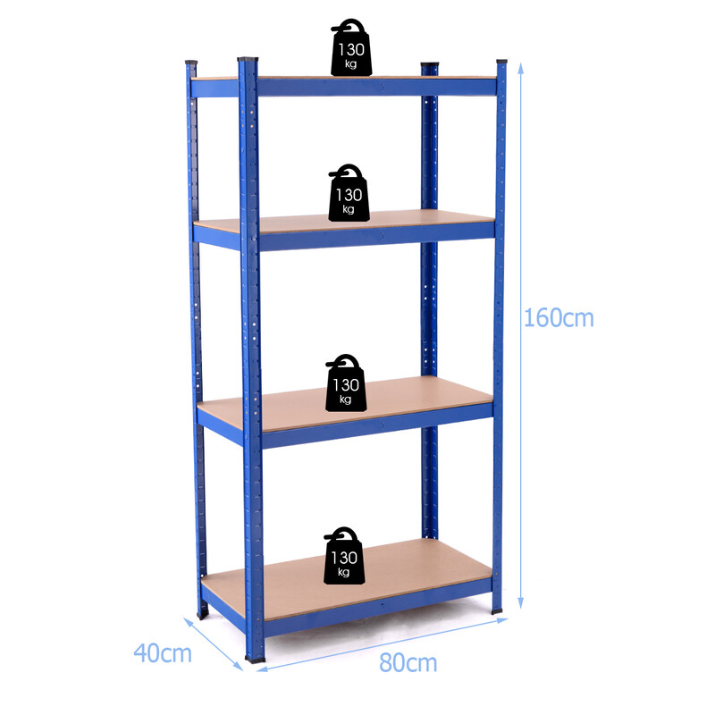 Metallhylde med fire hylder blå 80x40x160 cm 720 kg kapacitet