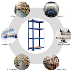 Metallhylde med fire hylder blå 80x40x160 cm 720 kg kapacitet