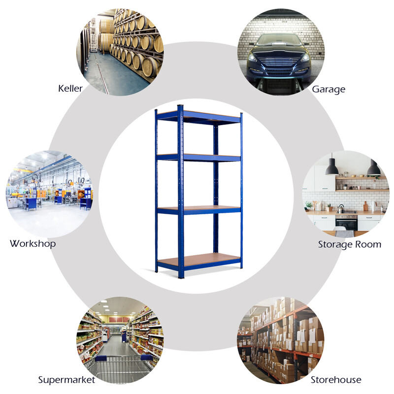 Metallhylde med fire hylder blå 80x40x160 cm 720 kg kapacitet
