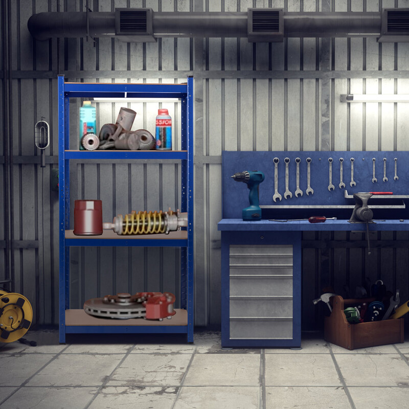 Metallhylde med fire hylder blå 80x40x160 cm 720 kg kapacitet