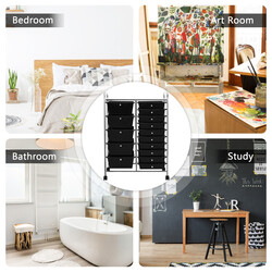 Opbevaringsvogn sort med 15 skuffer hjul jern og PP 63x37x87 cm