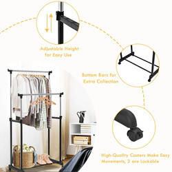 Klædestativ i stål og plast sort justerbar højde 86-168 cm med hjul