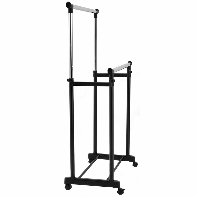 Klædestativ i stål og plast sort justerbar højde 86-168 cm med hjul