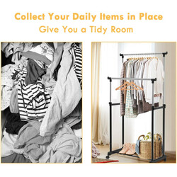 Klædestativ i stål og plast sort justerbar højde 86-168 cm med hjul