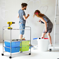 Rullevogn med 4 skuffer i jern og PP 58x37x75 cm blågrøn