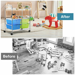 Rullevogn med 4 skuffer i jern og PP 58x37x75 cm blågrøn