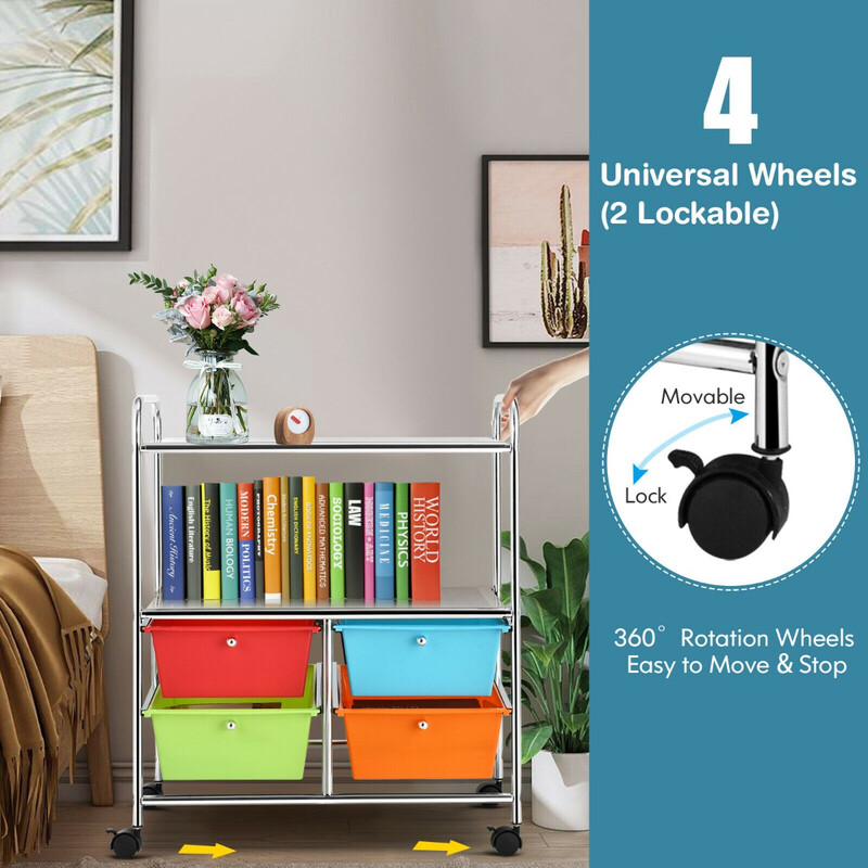 Opbevaringsvogn med 4 skuffer hjul blågrøn 58x37x75 cm