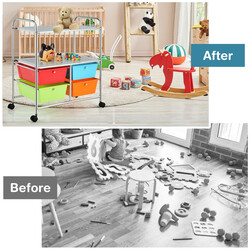 Opbevaringsvogn med 4 skuffer hjul blågrøn 58x37x75 cm