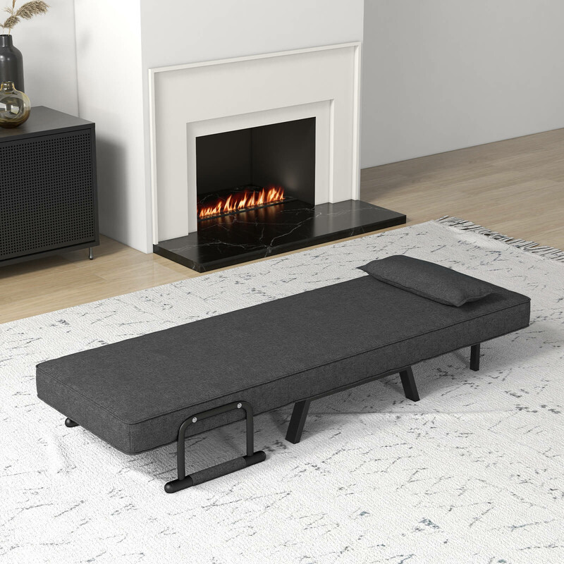 Mørkegrå sovefåtølje i linnestof med justerbart rygstøtte 4-i-1