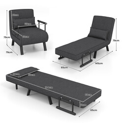 Mørkegrå sovefåtølje i linnestof med justerbart rygstøtte 4-i-1