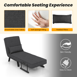 Mørkegrå sovefåtølje i linnestof med justerbart rygstøtte 4-i-1