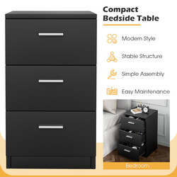 Sengebord sort spånskive 38x67x35 cm med tre skuffer