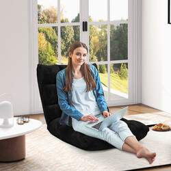 Foldbar gulvstol med justerbart rygstøtte i grå korallvelour og stålram