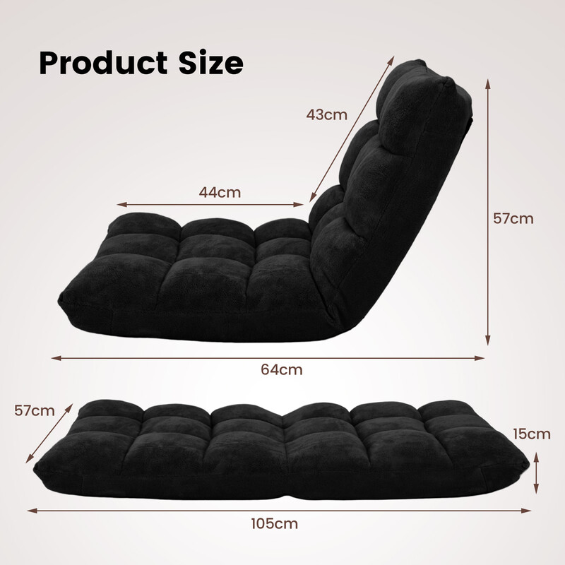 Foldbar gulvstol med justerbart rygstøtte i grå korallvelour og stålram