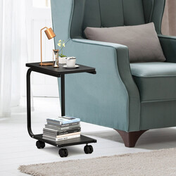 Sort laptopbord med fire hjul ekstra hylde MDF/jern 50x30x59 cm