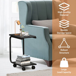 Sort laptopbord med fire hjul ekstra hylde MDF/jern 50x30x59 cm