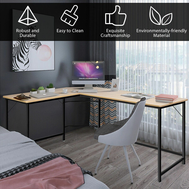 L-formet hjørneskrivebord i MDF og stål 168x125 cm med justerbar CPU-holder