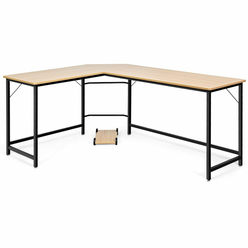L-formet hjørneskrivebord i MDF og stål 168x125 cm med justerbar CPU-holder
