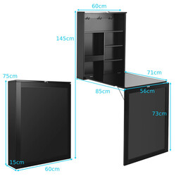 Vægmonteret sammenklappeligt skrivebord med tavle sort/hvid MDF 60x15