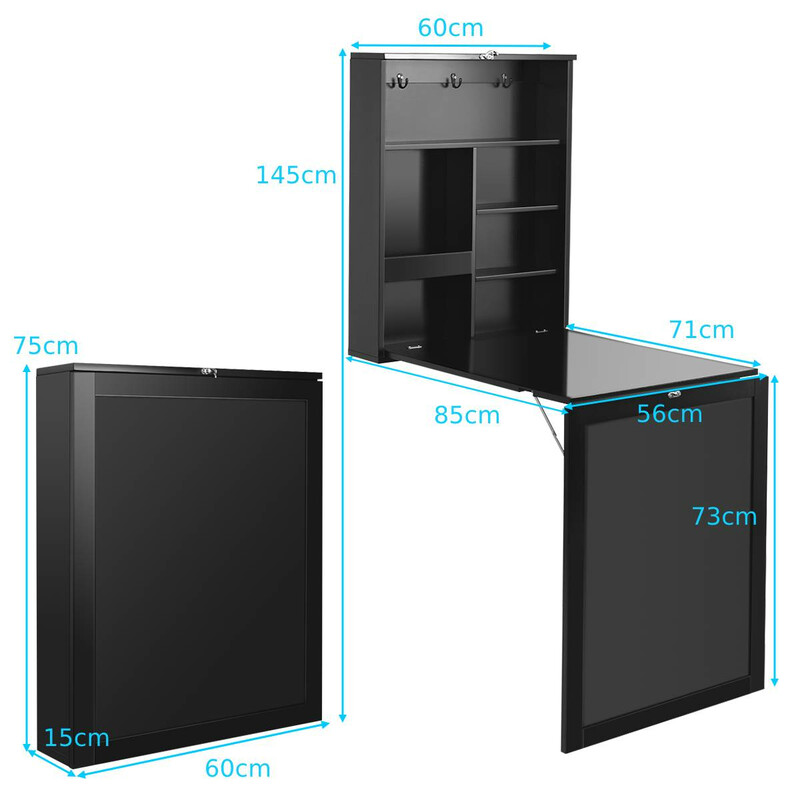 Vægmonteret sammenklappeligt skrivebord med tavle sort/hvid MDF 60x15