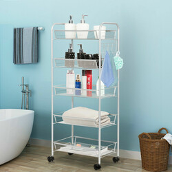 Rullestativ i stål med fem hyldeplader fire hjul grå 43x26x104 cm