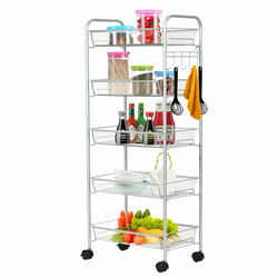 Rullestativ i stål med fem hyldeplader fire hjul grå 43x26x104 cm