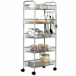 Rullestativ i stål med fem hyldeplader fire hjul grå 43x26x104 cm