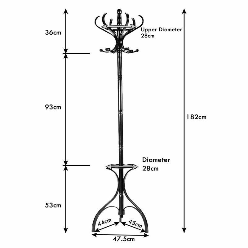 Tøjholder med 12 kroge sort birk og poppel 182 cm