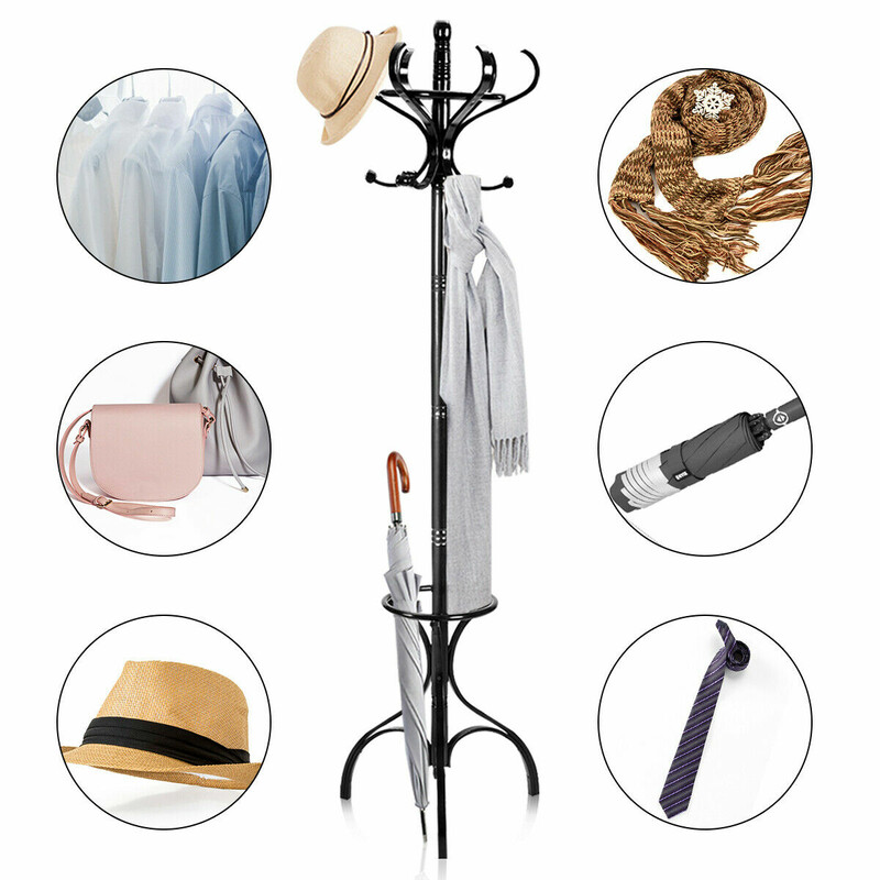 Tøjholder med 12 kroge sort birk og poppel 182 cm