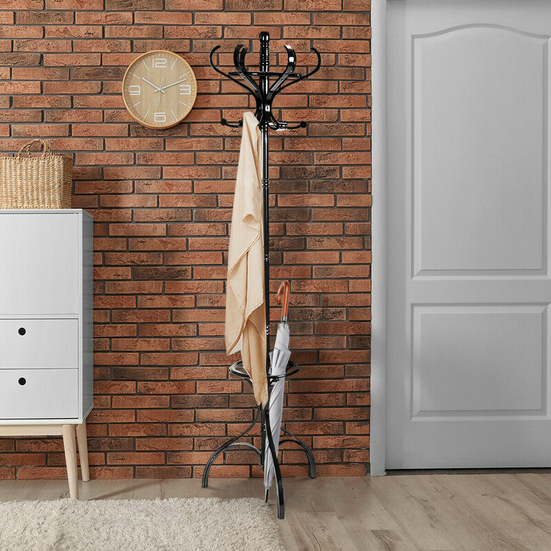 Tøjholder med 12 kroge sort birk og poppel 182 cm