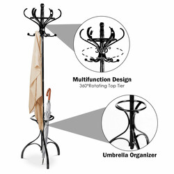 Tøjholder med 12 kroge sort birk og poppel 182 cm
