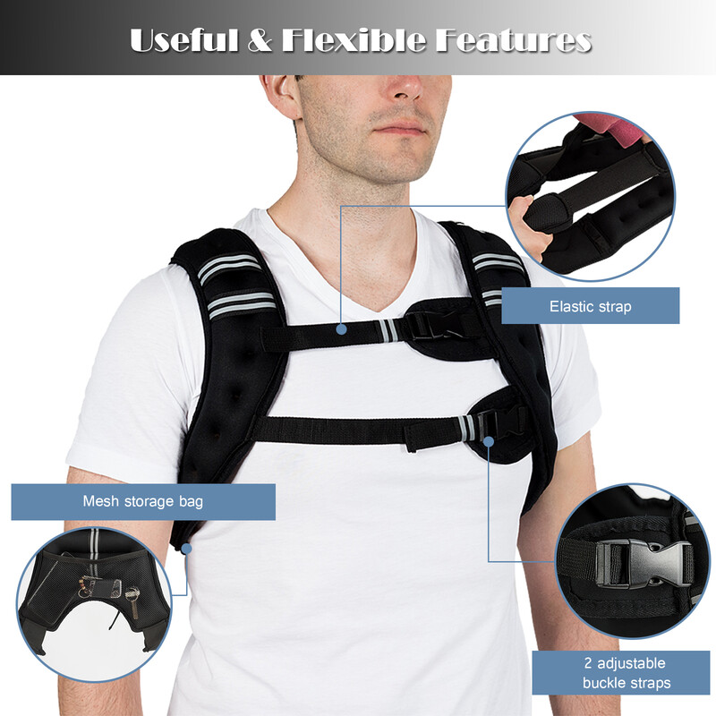 Vægtvest justerbar 5 kg neopren med refleks og lomme