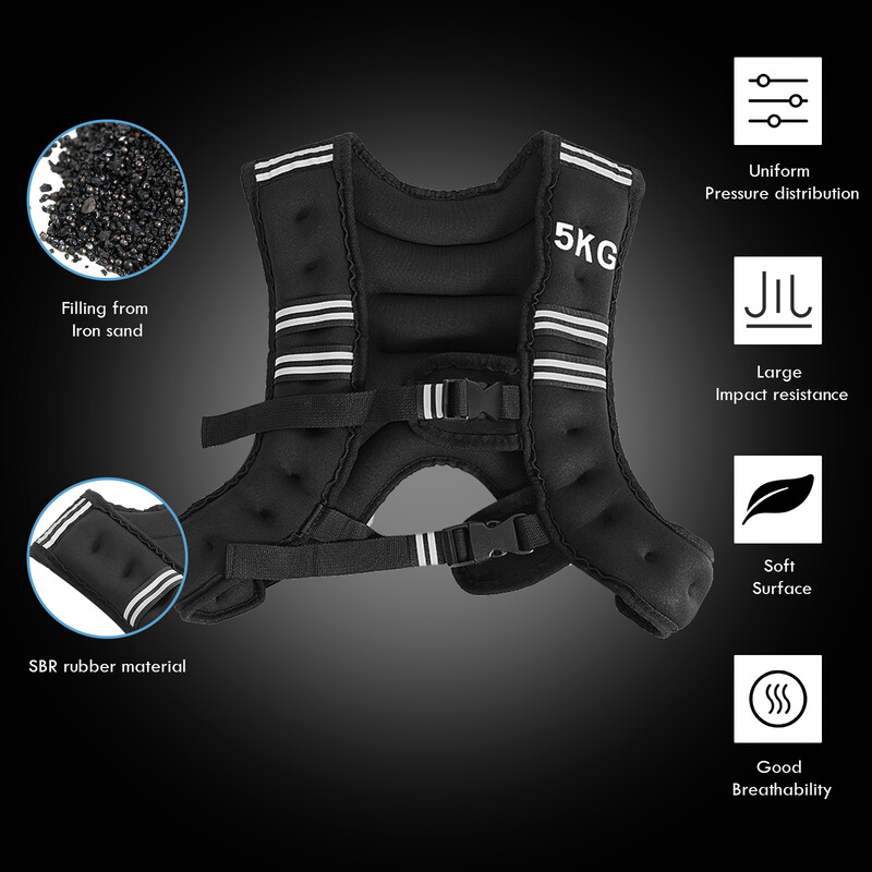 Vægtvest justerbar 5 kg neopren med refleks og lomme