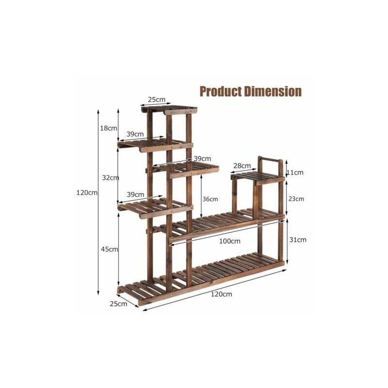 Plantehylde i gran 7 niveauer 120x25x120 cm til indendørs og udendørs brug