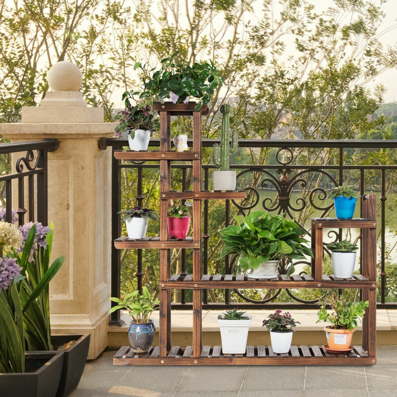 Plantehylde i gran 7 niveauer 120x25x120 cm til indendørs og udendørs brug