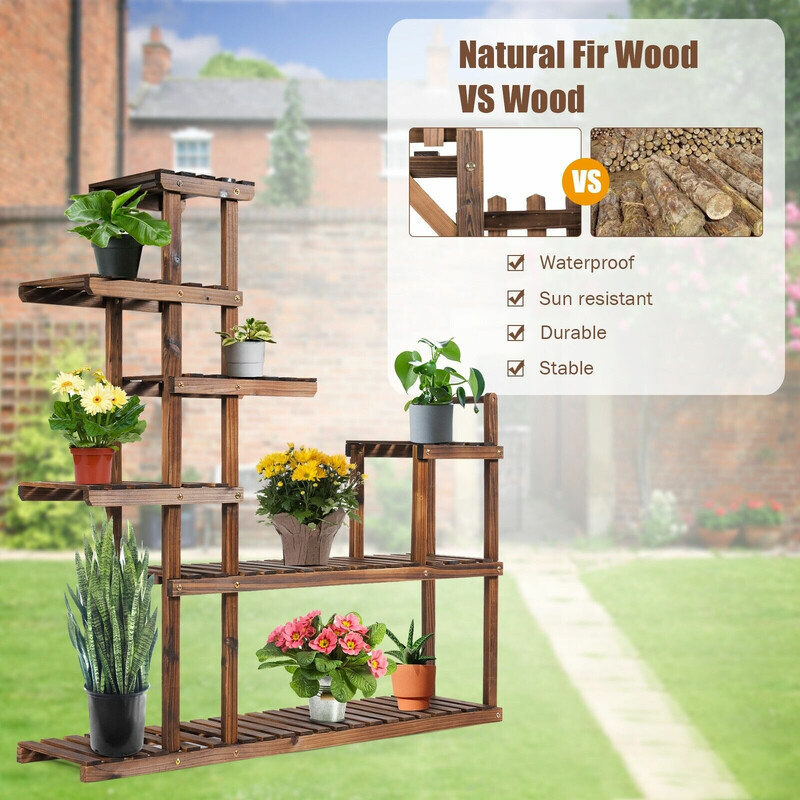 Plantehylde i gran 7 niveauer 120x25x120 cm til indendørs og udendørs brug