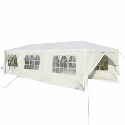 Hvid havepavillon 3 x 9 m med UV-beskyttelse og 6 aftagelige sider