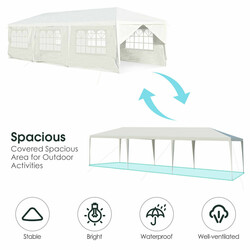 Hvid havepavillon 3 x 9 m med UV-beskyttelse og 6 aftagelige sider