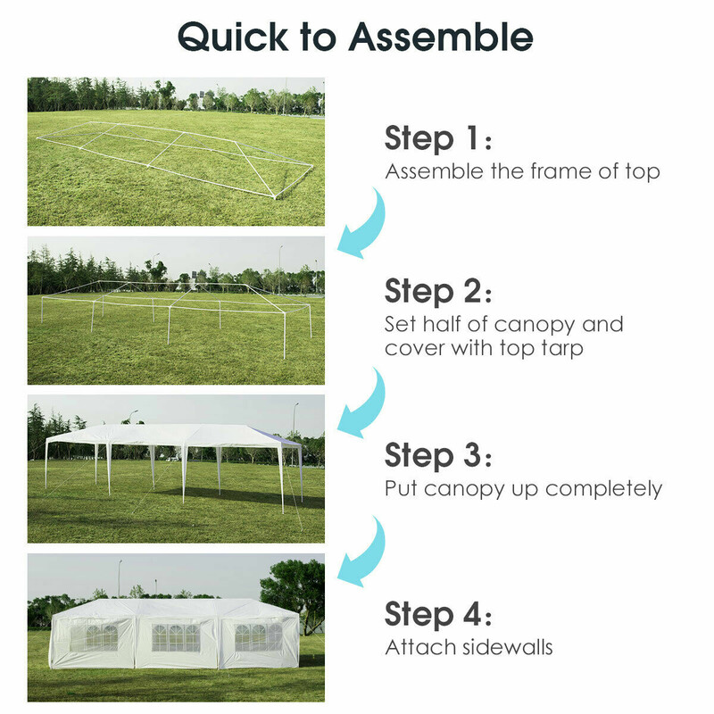 Hvid havepavillon 3 x 9 m med UV-beskyttelse og 6 aftagelige sider