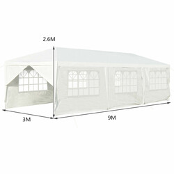 Hvid havepavillon 3 x 9 m med UV-beskyttelse og 6 aftagelige sider
