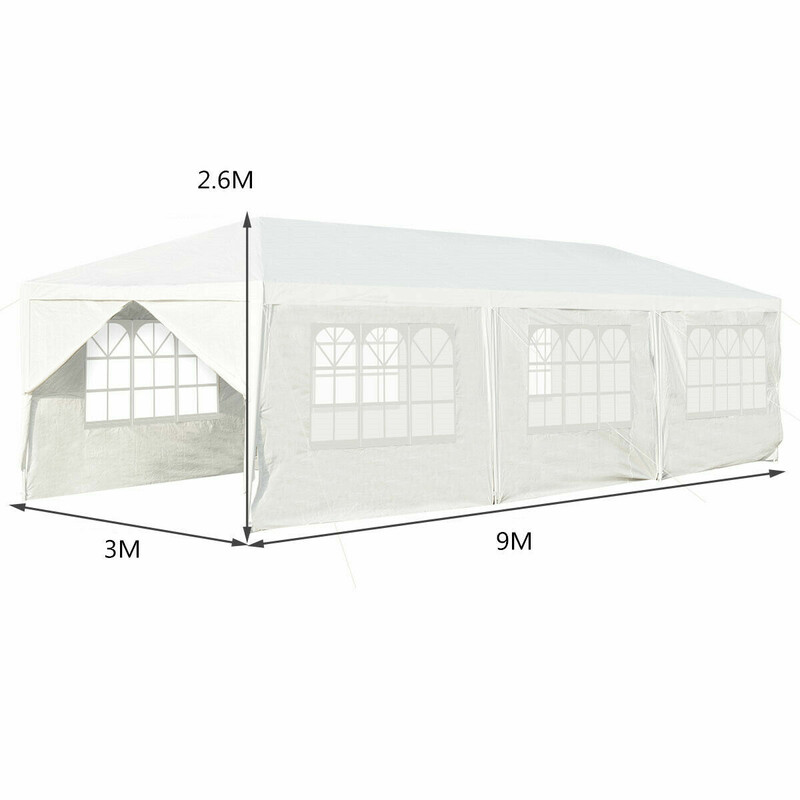 Hvid havepavillon 3 x 9 m med UV-beskyttelse og 6 aftagelige sider