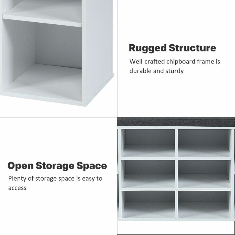 Sko bænk med polstret siddehynde justerbare hylder hvidt træ 104x30x48 cm