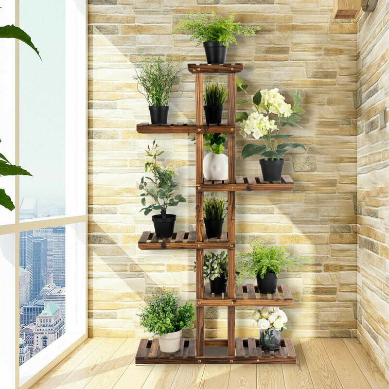 Blomstativ i gran 75x25x140 cm 6 niveauer indendørs udendørs