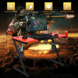 Gamingbord MDF 120x60 cm rød sort med muggeholder og headsetkrog