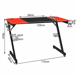 Gamingbord MDF 120x60 cm rød sort med muggeholder og headsetkrog