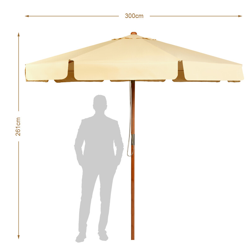 Justerbar parasol beige 300x300 cm med UV‑beskyttelse og boktræstang