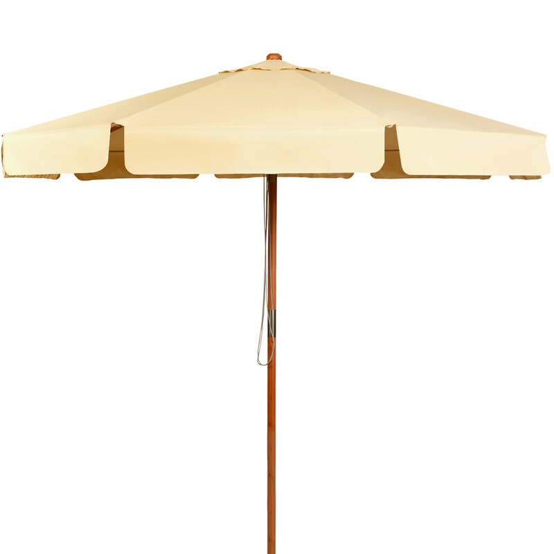 Justerbar parasol beige 300x300 cm med UV‑beskyttelse og boktræstang