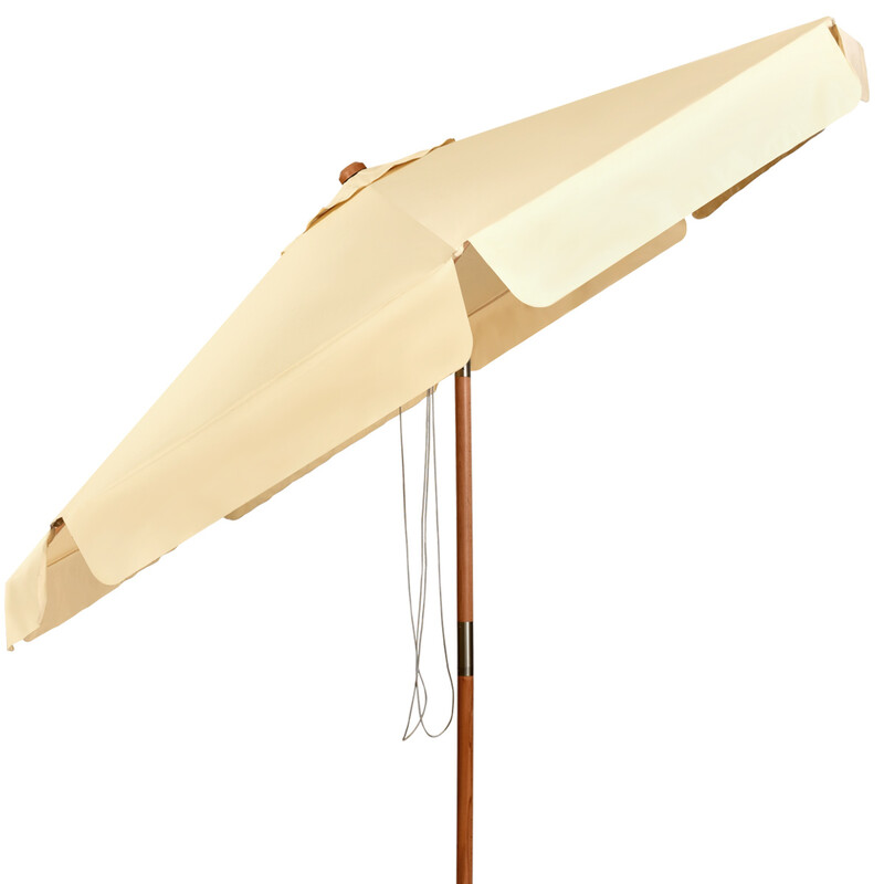 Justerbar parasol beige 300x300 cm med UV‑beskyttelse og boktræstang